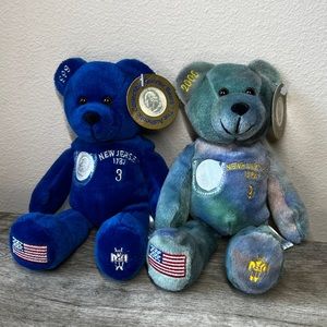 Timeless Toys Lot/2 State Quarter Plush Bears 1999 New Jersey 2000 New Hampshire